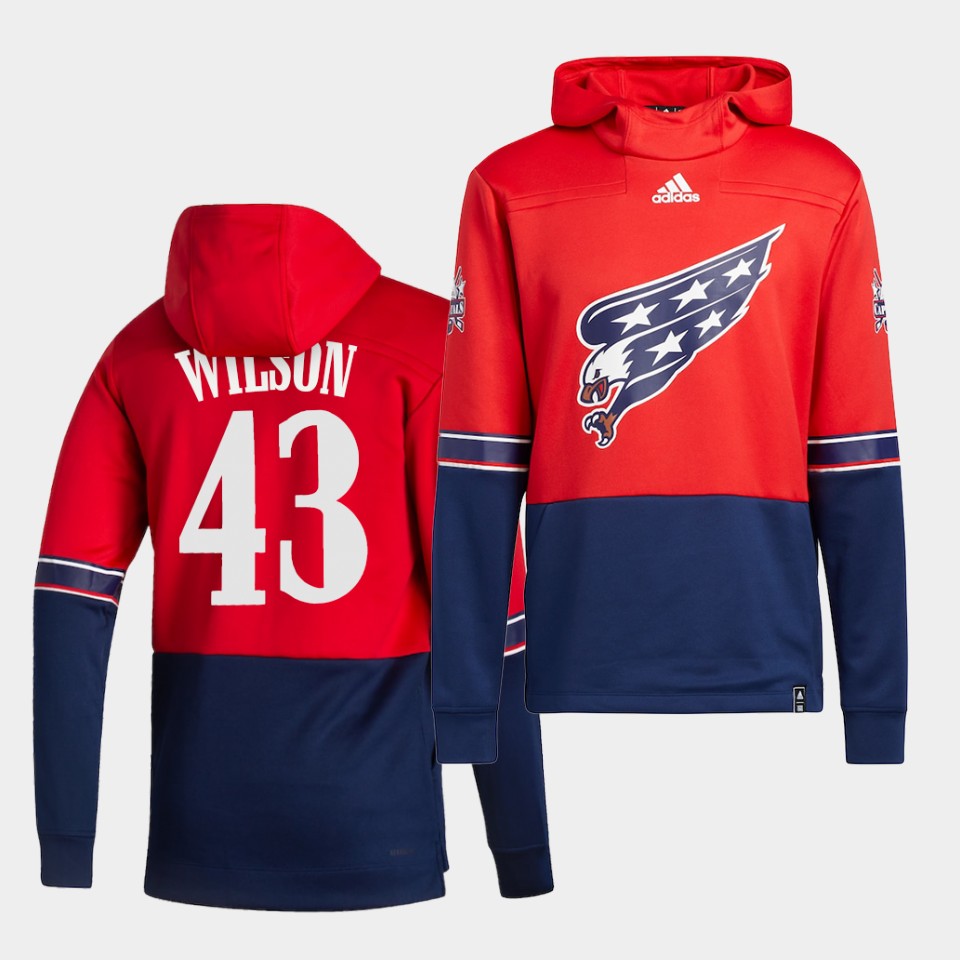Men Washington Capitals #43 Wilson Red NHL 2021 Adidas Pullover Hoodie Jersey